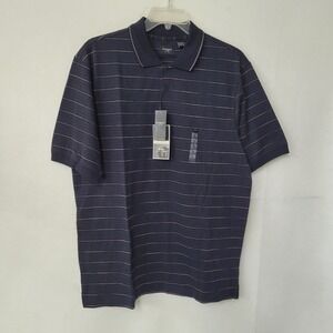Haggar Shirt Men L Black Stripe Golf Polo Shirt Short Sleeve Work To Weekend New